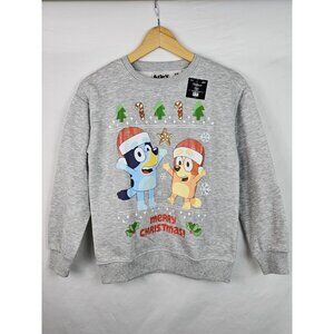 Bluey Christmas Sweatshirt Kids Size Medium Gray BBC Studios Cartoon Bingo Shirt
